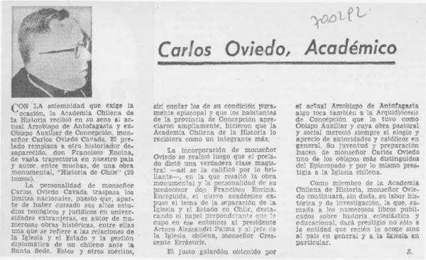 Carlos Oviedo, Académico.  [artículo]