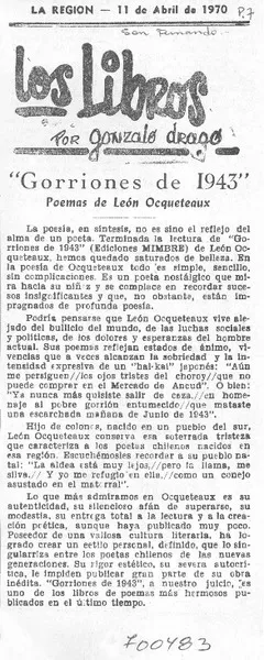 "Gorriones de 1943"  [artículo] Gonzalo Drago.