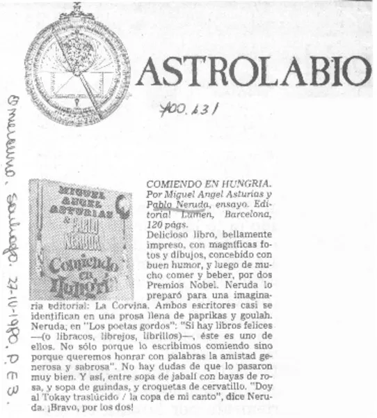 Comiendo en Hungria  [artículo] Astrolabio.