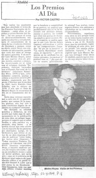Los premios al día  [artículo] Víctor Castro.
