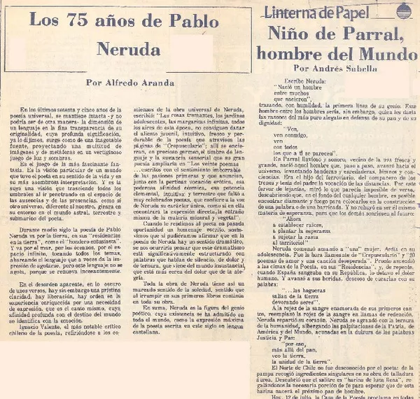 Niño de Parral, hombre del mundo  [artículo] Andrés Sabella.