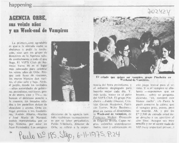 Agencia Orbe, sus veinte años y un week-end de vampiros.  [artículo]