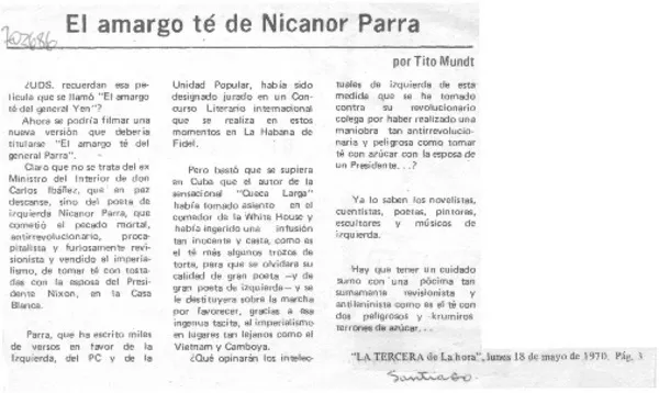 El amargo té de Nicanor Parra  [artículo] Tito Mundt.
