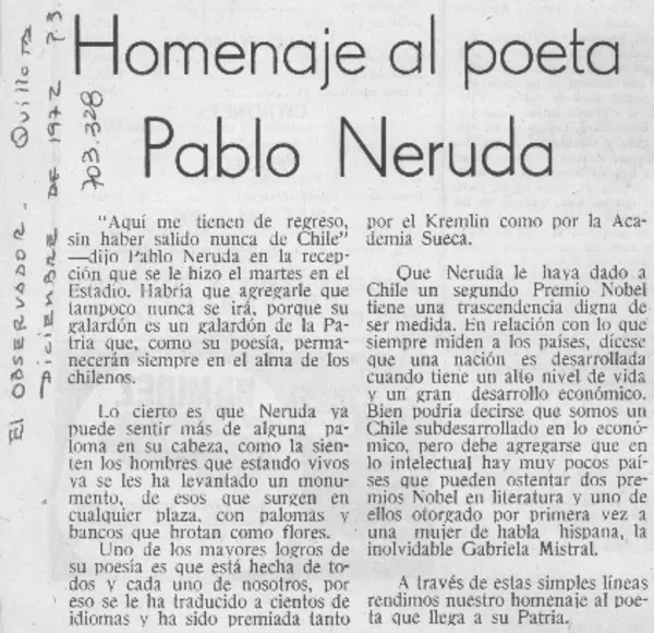 Homenaje al poeta Pablo Neruda.  [artículo]