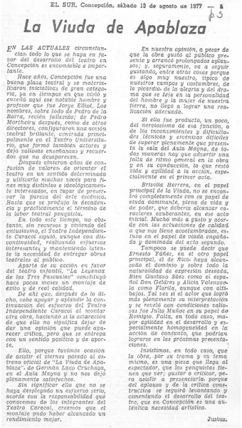 La viuda de Apablaza  [artículo] Justus.