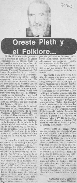 Oreste Plath y el folklore  [artículo] Alcibíades Iturra Cárdenas.