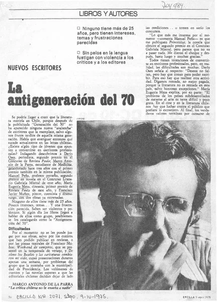 La generación del 70  [artículo] J. M. L.