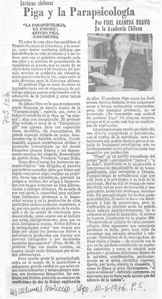 Piga y la parapsicología  [artículo] Fidel Araneda Bravo.