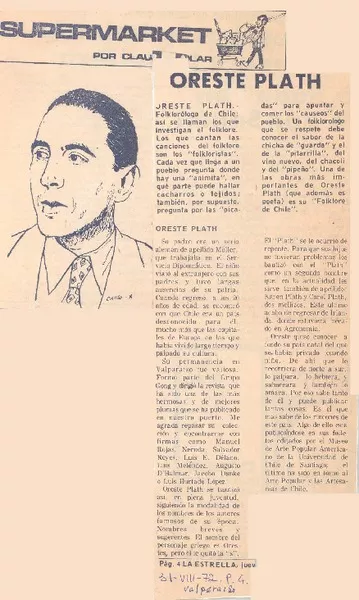 Oreste Plath  [artículo] Claudio Solar.