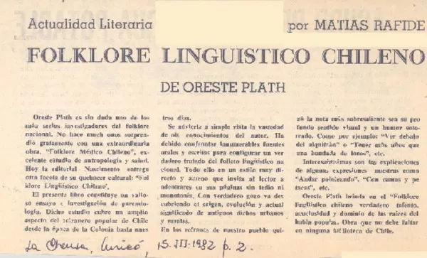 Folklore lingüístico chileno  [artículo] Matías Rafide.
