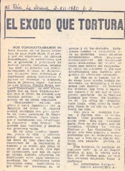 El éxodo que turtura  [artículo] David Arancibia A.