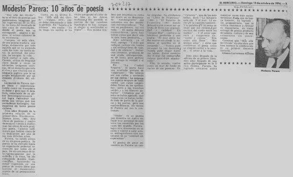 Modesto Parera: 10 años de poesía.  [artículo]