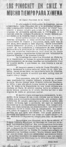 Los Pinochet en Chile y mucho tiempo para Ximena  [artículo] Manuel Francisco Mesa Seco.