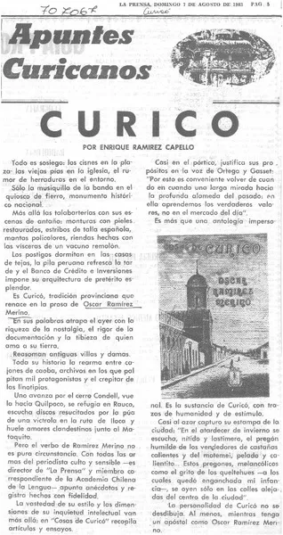 Curicó  [artículo] Enrique Ramírez Capello.