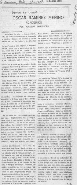 Oscar Ramírez Merino  [artículo] Augusto Santelices.