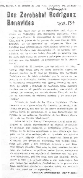 Don Zorobabel Rodríguez Benavides  [artículo] Hernán Rodríguez Benavides.