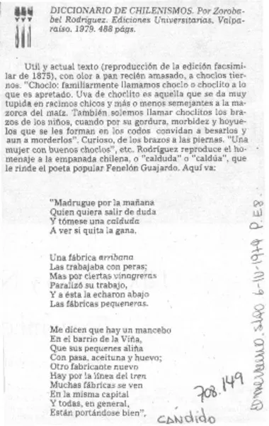 Diccionario de chilenismos  [artículo] Cándido.
