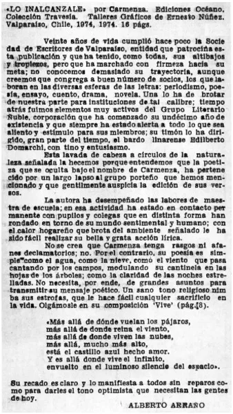 Lo inalcanzable  [artículo] Alberto Arraño.