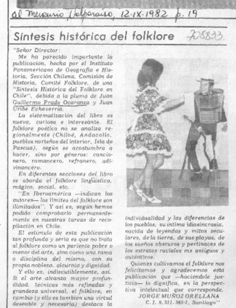 Síntesis histórica del folklore  [artículo] Jorge Muñoz Orellana.