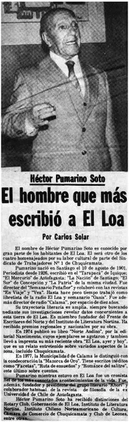 El hombre que más escribió a El Loa  [artículo] Carlos Solar.