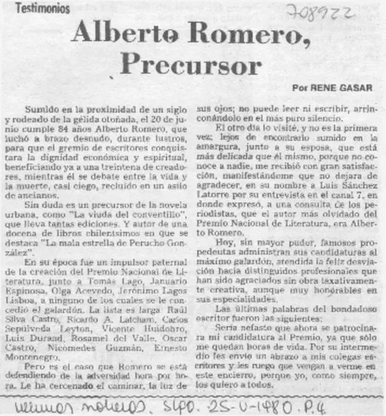 Alberto Romero, precursor  [artículo] René Gasar.