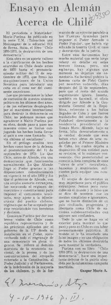 Ensayo en alemán acerca de Chile  [artículo] Gaspar Marín A.