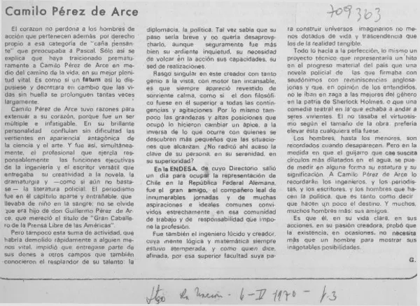 Camilo Pérez de Arce  [artículo] G.