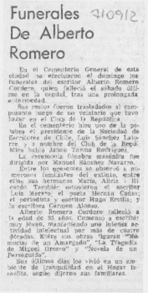 Funerales de Alberto Romero.  [artículo]