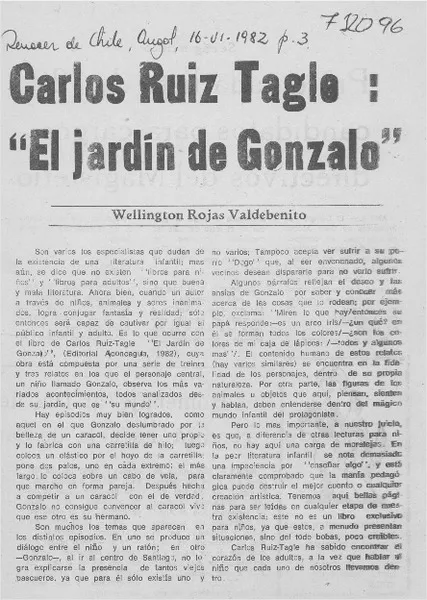 Carlos Ruiz-Tagle, "El jardín de Gonzalo"  [artículo] Wellington Rojas Valdebenito.