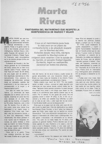Marta Rivas: [entrevista] [artículo] Amanda Puz.