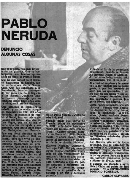 Pablo Neruda  [artículo] Carlos Olivárez.