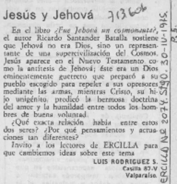 Jesús y Jehová  [artículo] Luis Rodríguez.