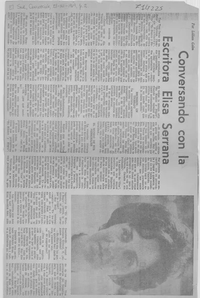 Conversando con la escritora Elisa Serrana: [entrevista] : [artículo] Lillian Calm.