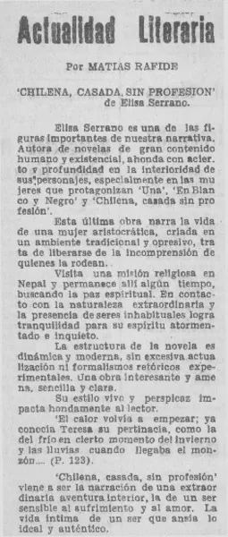 Chilena, casada, sin profesión"  [artículo] Matías Rafide.