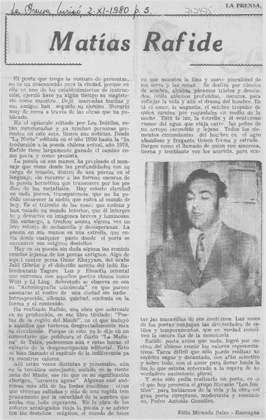 Matías Rafide  [artículo] Félix Miranda Salas.