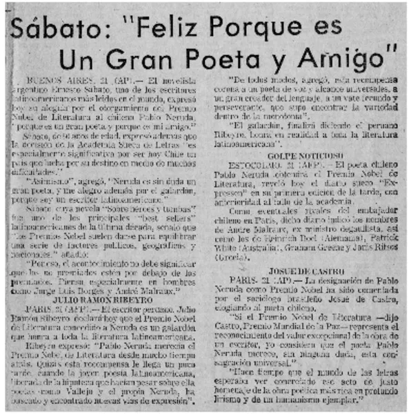 Sábato: "felíz porque es un gran poeta y amigo".  [artículo]