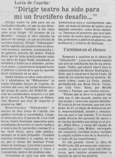Dirigir teatro ha sido para mí un fructífero desafío --".  [artículo]