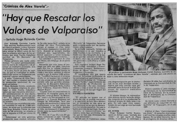 "Hay que rescatar los valores de Valparaíso"  [artículo] Alfredo Larreta Lavín.