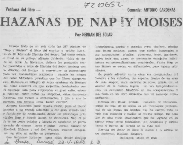 Hazañas de Nap y Moisés  [artículo] Antonio Cárdenas.