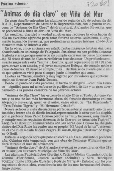Animas de día claro" en Viña del Mar.  [artículo]
