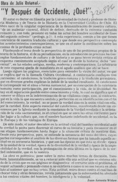 Y después de occidente, ¿qué?  [artículo] Juan Antonio Widow.
