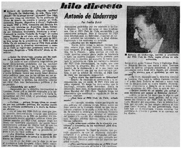 Antonio de Undurraga : [entrevistas] [artículo] Emilio Bakit.
