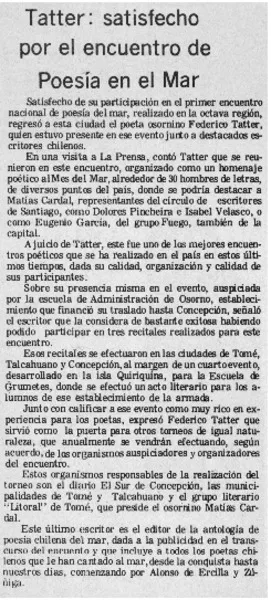 Tatter: satisfecho por el encuentro de poesía del mar.  [artículo]
