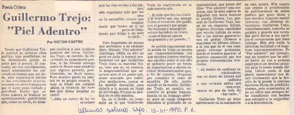 Guillermo Trejo: "piel adentro"  [artículo] Víctor Castro.