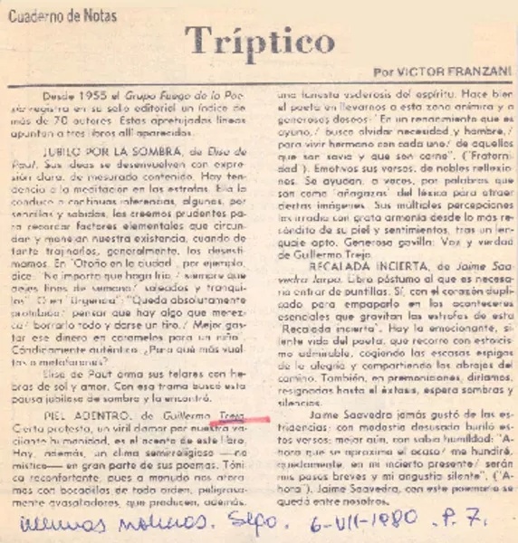 Tríptico  [artículo] Víctor Franzani.
