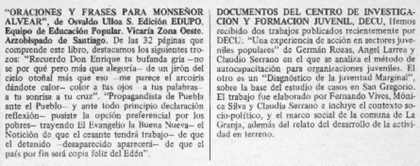 "Oraciones y frases para Monseñor Alvear"  [artículo]