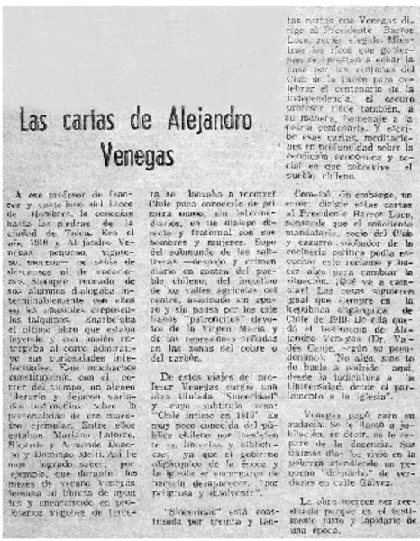 Las cartas de Alejandro Venegas  [artículo] Mario Céspedes.