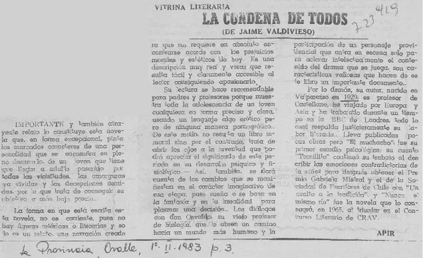 La condena de todos  [artículo] Apir.