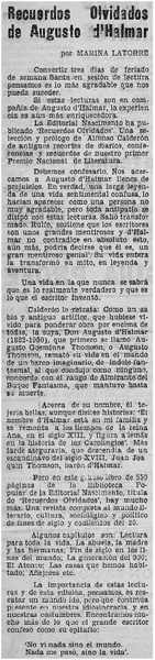 Recuerdos olvidados de Augusto D'Halmar  [artículo] Marina Latorre.