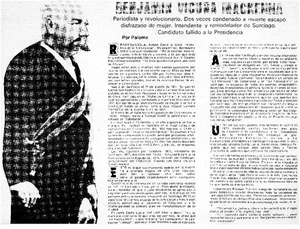 Benjamín Vicuña Mackenna  [artículo] Palomo.